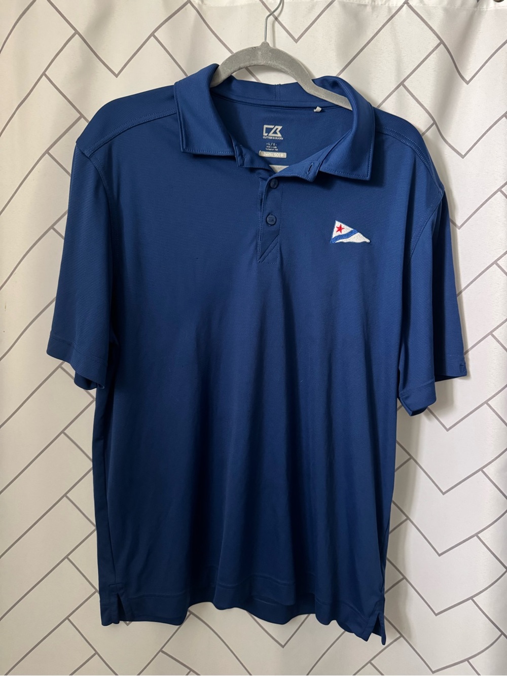 Cutter & Buck Royal Blue Short-Sleeve Polo with Embroidered Flag and CB UPF 50+